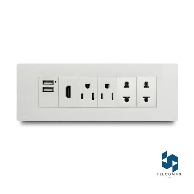 Placa 6H + Bastidor + Cajetin Plastico (1 Hdmi, 2 Toma Amer, 2 Toma Univ, 1 Usb)