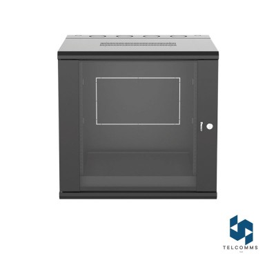 Armazón p-mont. en pared, 12 RU, 25" prof., puerta c/vent., negro