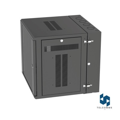 Armazón p-mont. en pared, 12 RU, 25" prof., puerta c/vent., negro